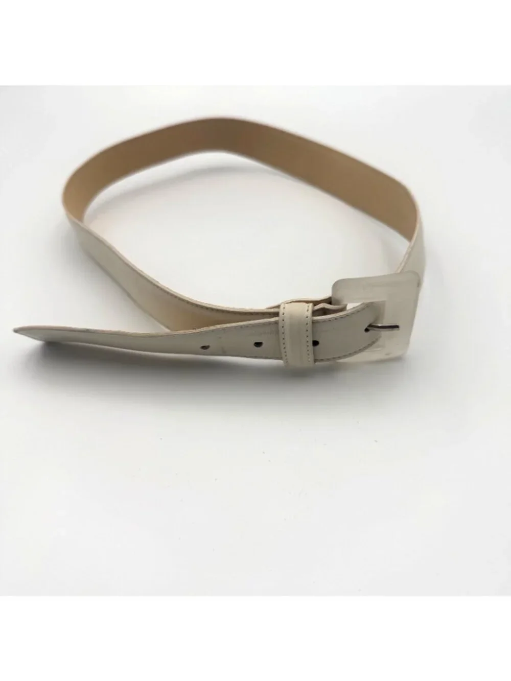 Talbots White Genuine Leather Wide Waist Belt Womens Size S Italy